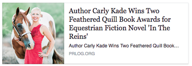 Author Carly Kade Wins Two Feathered Quill Book Awards for Equestrian Fiction Novel In The Reins