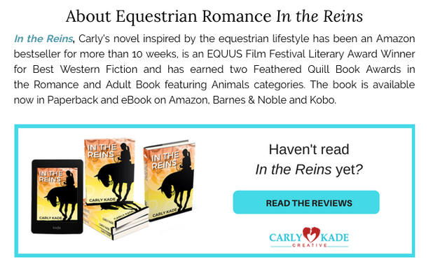 About Equestrian Fiction Novel In the Reins by Carly Kade