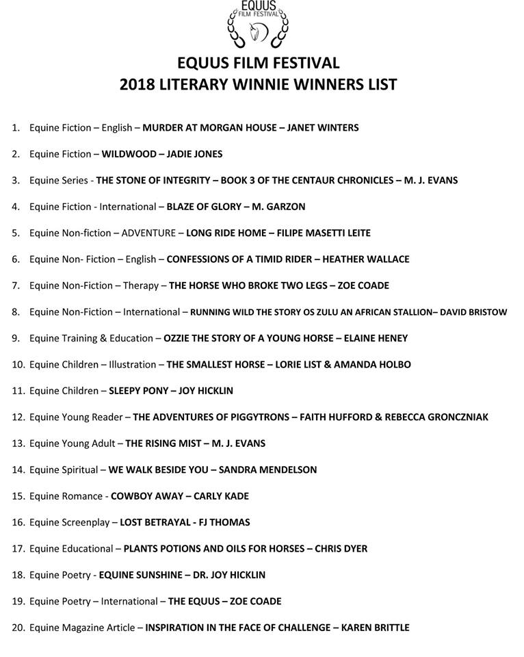 2018 EQUUS Film Festival Literary Award Winners