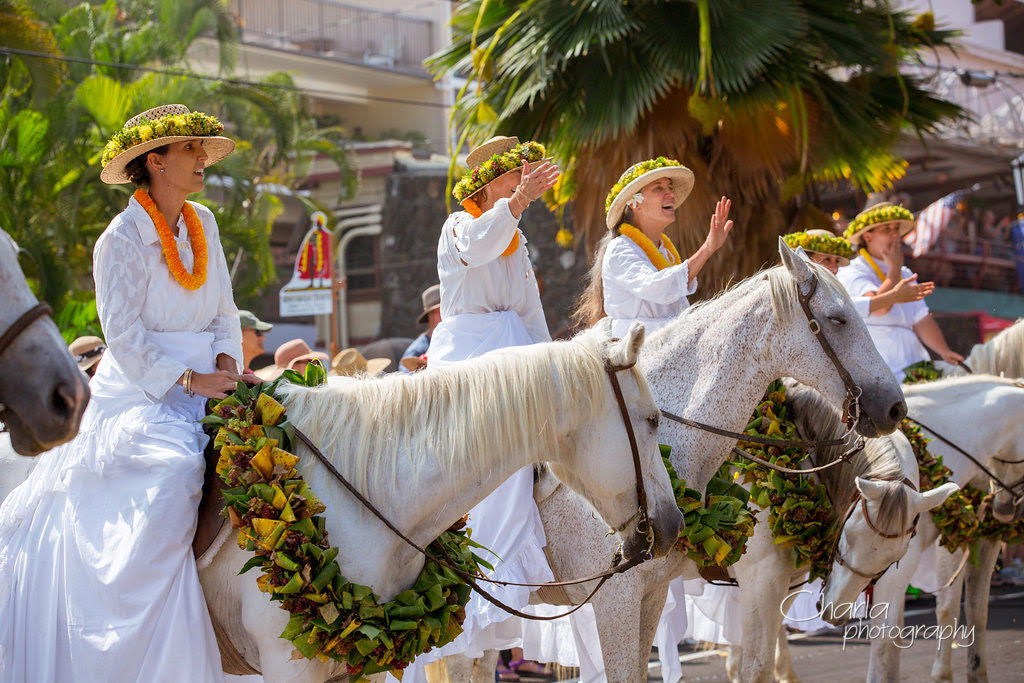 Hawaiian Women on Horseback in a Parade