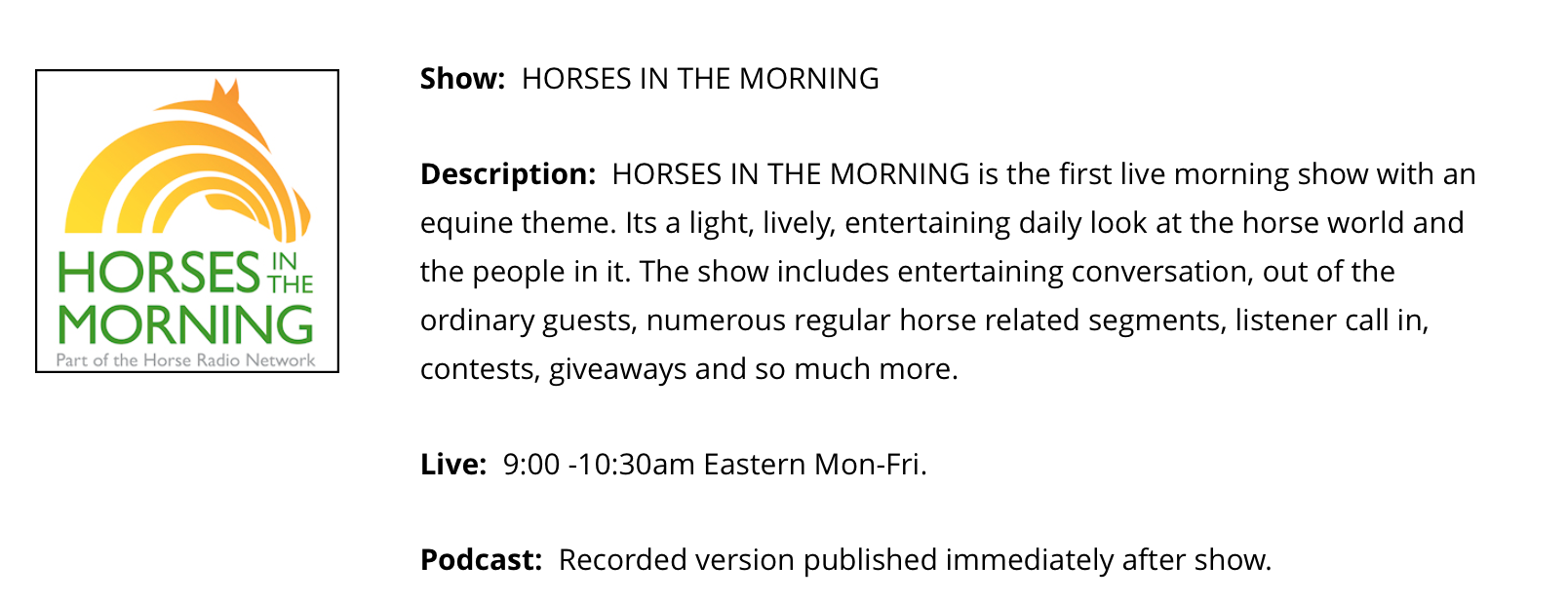 Horses in the Morning on Horse Radio Network